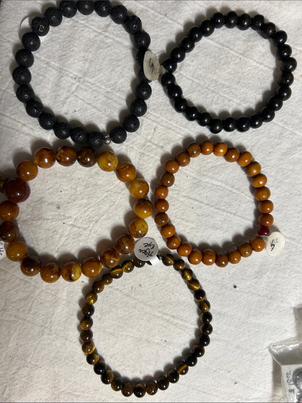 Beaded Stretch Bracelets - Black, Lava, Brown & Tiger Eye